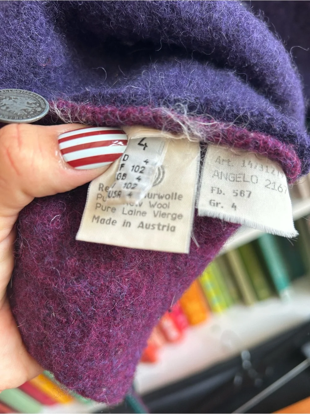 Giesswein Purple & Teal Kids Wool Pea Coat with Artist Patch